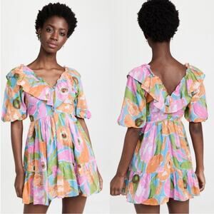 NWT Banjanan Scorpio Mini Dress in Euphoric Bloom Floral Ruffle Cotton